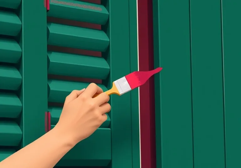 Mise en peinture au pinceau de volets et d'encadrements en bois